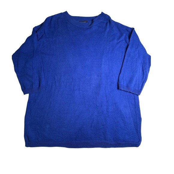 Eileen Fisher Sweaters - Eileen Fisher Royal Blue Linen Cotton Blend Sweater L/XL Crew Neck 3/4 Sleeve